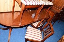 A MODERN MAHOGANY PEDESTAL TABLE, six chairs and a matching sideboard (8)