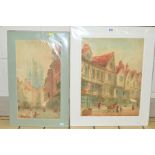 PAUL BRADDON (1864-1938), two watercolour paintings, the first of a continental street scene of