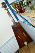 A SCRATCH BUILT TWO STRING THREE QUARTER DOUBLE BASS/SKIFFLE INSTRUMENT, height 163cm