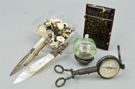A SELECTION OF ITEMS, to include an early 20th Century tortoiseshell card case, a.f. A button hook