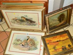 TWELVE PICTURES AND PRINTS, etc, to include nine framed prints of game birds, ducks and wading