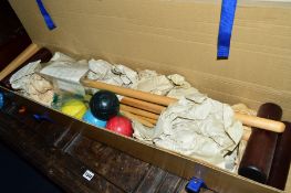 A MODERN BOXED CROQUET SET (mostly unused)