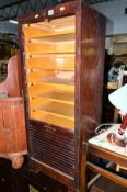 A 20TH CENTURY OAK TAMBOUR FRONT FILING CABINET, approximate size width 46cm x depth 36cm x height