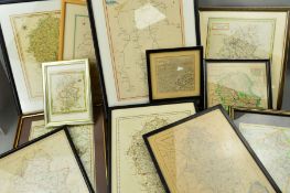 TWELVE ANTIQUE MAPS FEATURING STAFFORDSHIRE, some of the maps have been hand coloured within the