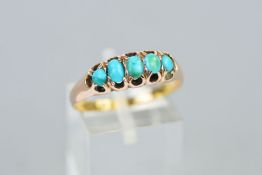 A 22CT GOLD TURQUOISE RING, designed with six turquoise cabochons, hallmarked Birmingham 1868,