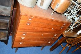 AN ALFRED COX TEAK CHEST OF FIVE VARIOUS LONG DRAWERS, approximate size width 84cm x depth 44cm x