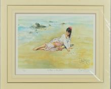 GORDON KING (BRITISH 1939), 'LETTER IN THE SAND', a limited edition print 701/850 of a young woman