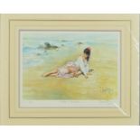 GORDON KING (BRITISH 1939), 'LETTER IN THE SAND', a limited edition print 701/850 of a young woman