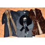 A LONG BROWN FUR COAT, a fur trim coat, 'Aquasutum of London' made especially for Wonberg, Zurich, a