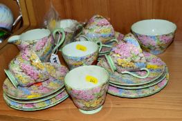 SHELLEY 'ROCK GARDEN' TEAWARES, No 13454, to include milk jug, sugar bowl, six cups (one broken