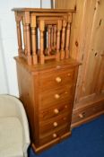 A TALL PINE CHEST, of five drawers and a similar nest of three tables (2)
