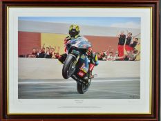 ROD ORGAN (BRITISH 1947-2007), 'MAGNIFICO MAX', a limited edition print 189/500 of Max Biaggi on his