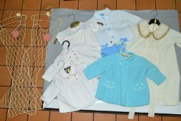 VARIOUS VINTAGE BABY COATS, CLOTHES, etc and two dress wire shaped coat hangers
