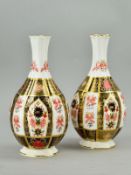 A PAIR OF ROYAL CROWN DERBY OLD IMARI ORCHID VASES, '1128' pattern, approximate height 17cm (2)