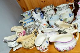 A COLLECTION OF EARLY AND LATER 19TH CENTURY JUGS AND MUGS, to include a pearlware jug, silver