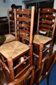 FOUR OAK RUSH SEATED LADDER BACK CHAIRS