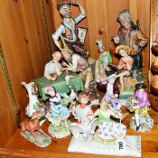 A CAPODIMONTE FIGURINES AND GROUPS, together with other Continental porcelain figures including