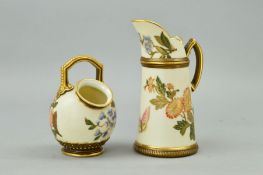 TWO PIECES OF ROYAL WORCESTER BLUSH IVORY, coal scuttle shaped vase, No. 916, height approximately