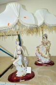 TWO VITTORIO SABADIN FIGURAL TABLE LAMPS, with beaded cream shades (2)