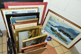 A QUANTITY OF PICTURES, PRINTS AND FRAMES, etc, to include a John Skelton print of fishermen