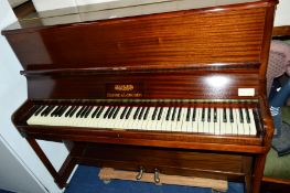 A SQUIRE OF LONGSON MAHOGANY UPRIGHT PIANO, together with a piano stool (2)