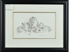 DAVID SHEPHERD (1931 - 2017) 'LIONS', a limited edition print 198/495 of a family of lions, signed