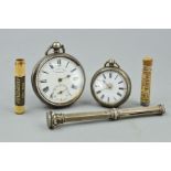A LATE 19TH CENTURY SILVER CASED POCKET WATCH, stamped 935, enamel dial marked H.E. PECK, LONDON,