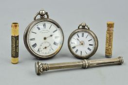 A LATE 19TH CENTURY SILVER CASED POCKET WATCH, stamped 935, enamel dial marked H.E. PECK, LONDON,