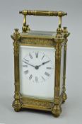 A LATE VICTORIAN CARRIAGE CLOCK (enamel dial cracked)