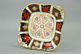 A ROYAL CROWN DERBY IMARI SQUARE FOOTED BASKET/DISH, '1128' pattern, acorn handles, approximate