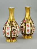 A PAIR OF ROYAL CROWN DERBY 'OLD IMARI' GOLDEN ORCHID VASES, '1128' pattern, approximate heights