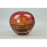 A CONTEMPORARY SOMMERSO VASE OF SPHERICAL SHAPE, having a black internal spiral trail over a red and