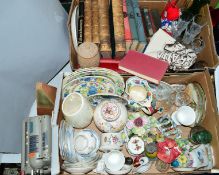 TWO BOXES AND LOOSE CERAMICS, SUNDRIES, GLASS, BOOKS ETC, to include metronome, Muldivo Mentor