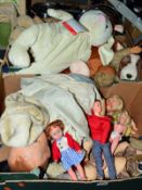 A QUANTITY OF DOLLS AND TEDDY BEARS ETC, to include vintage, late 1960's, early 1970's Sindy doll,