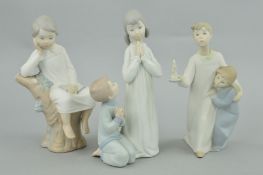 THREE BOXED LLADRO MATT FIGURES, 'Teaching to Pray' No (4)779, boy and girl with candle No (4)874