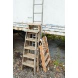 THREE WOODEN STEP LADDERS, and an aluminium single ladder (4)
