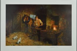 DAVID SHEPHERD (1931-2017), 'JIMMYS FORGE', a limited edition print of a blacksmith at work 297/850,