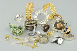 A SELECTION OF JEWELLERY, to include an Edwardian silver medallion, a pair of early 20th century