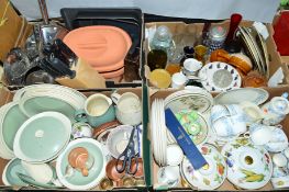 FOUR BOXES CERAMICS, GLASS, KITCHEN ITEMS ETC, to include Royal Worcester 'Evesham' tureens,