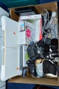 VARIOUS CAMERAS AND A WII CONSOLE AND GAMES, to include Pentax Asahi K1600, various lens, Wii Fit,