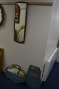 A TEAK FRAMED WALL MIRROR and four various wall mirrors (5)