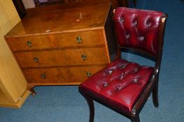 A WALNUT CHEST, of three drawers and a burgundy leather button office chair (2)