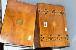 AN INLAID WORK BOX (s.d) (key) and another (key)