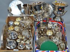 TWO BOXES OF MODERN SILVER PLATE INCLUDING TWO WINE COOLERS, two 1978 replicas of the Benjamin