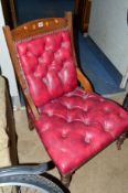 A VICTORIAN PARLOUR CHAIR, with red leatherette upholstery
