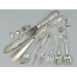 A PARCEL OF 19TH AND 20TH CENTURY SILVER AND WHITE METAL, including flatware, cutlery and