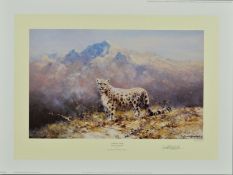 DAVID SHEPHERD (1931-2017) 'LONELY VIGIL' a limited edition print 824/1500 of a snow leopard in