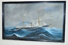 LUIGI ROBERT (1845-1910) 'S.S. TARIFA OF GLASGOW', a watercolour painting of a steam ship during a