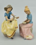 A LLADRO GRES FIGURE, 'Repose' girl with cat on knee, No2169, by Juan Huerta, height 21.5cm,