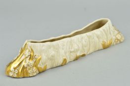 CLARICE CLIFF FOR WILKINSON LTD, rectangular shaped crocus dish, moulded beige and gilt